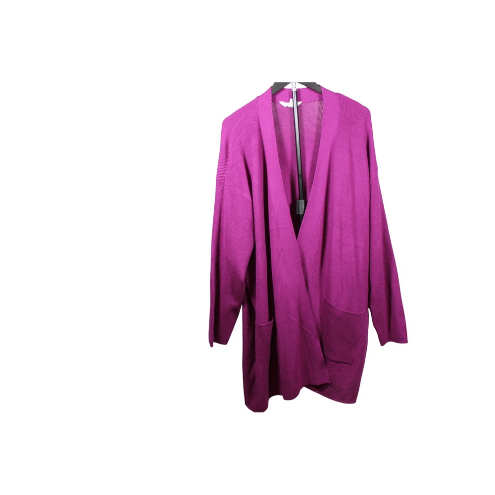 Terra & Sky Womens 4X Violet Mulberry Fine Gauge Open Front Cardigan Pockets